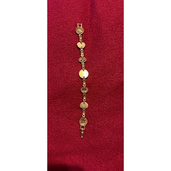 Gold-tone Vtg Scroll Charm Bracelet w/ Black Enamel, Yellow Crystal Accents 7.5” - Picture 2 of 11